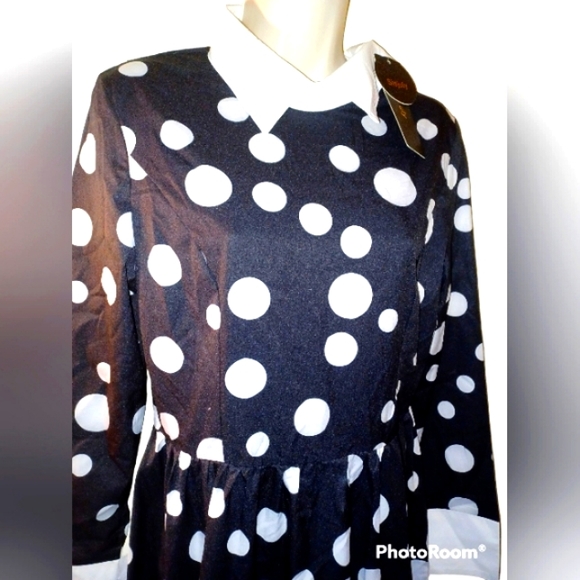 SISJULY BLACK POLKA-DOT RETRO STYLE DRESS NEW With TAGS - Picture 10 of 11